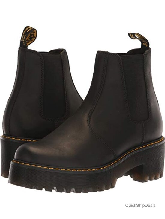 Shoes - Fashion Boot Mid-Calf Pull-On Chelsea Boots Round Toe Block Heel Leather